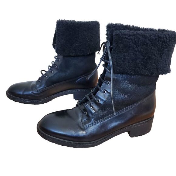 Via Spiga Evi Leather shearling boots Combat black Womens Size